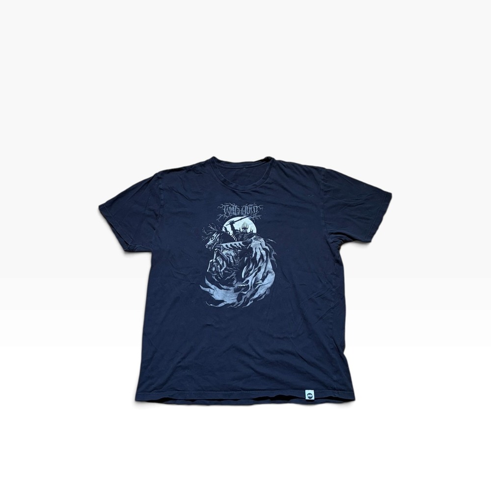 Mondo Wild Hunt Graphic T-Shirt Navy Blue Skeletal Warrior Horseback Mens Large